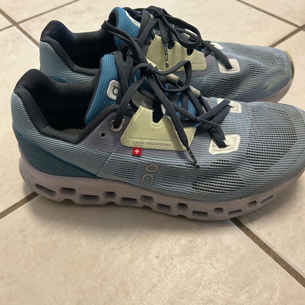 On Running Gray and Blue Sneakers